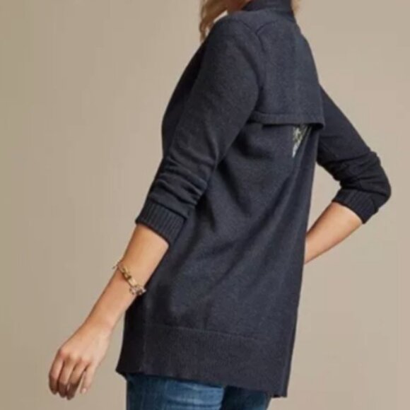 Cabi Women's Victoria Sweater Size Small Dark Navy Open Back Top Shawl - Picture 2 of 6